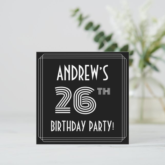 26th Birthday Party: Art Deco Style w/ Custom Name Invitation (Standing Front)