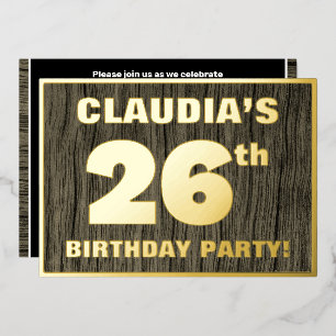 26th Birthday Party: Bold, Faux Wood Grain Pattern Foil Invitation