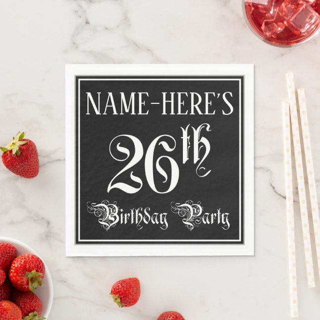 26th Birthday Party — Fancy Script + Custom Name Napkins (Insitu)
