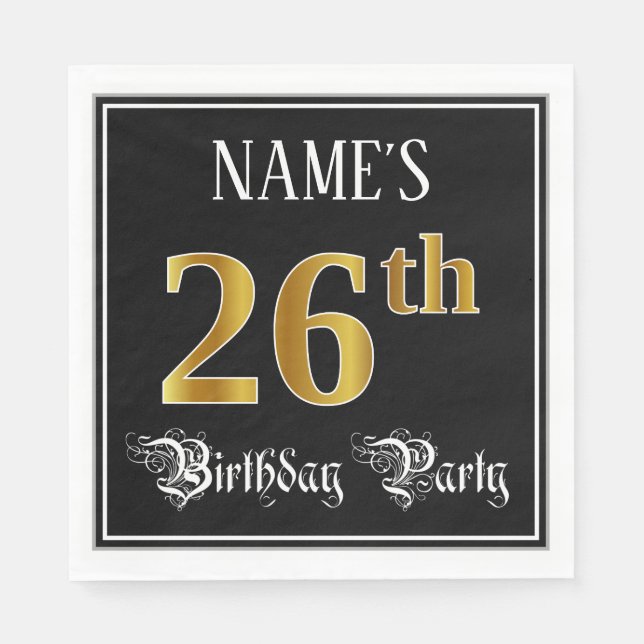 26th Birthday Party — Fancy Script, Faux Gold Look Napkins (Front)