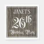 [ Thumbnail: 26th Birthday Party — Fancy Script, Faux Wood Look Napkins ]