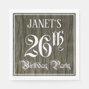 26th Birthday Party — Fancy Script, Faux Wood Look Napkins