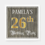 [ Thumbnail: 26th Birthday Party — Faux Gold & Faux Wood Looks Napkins ]
