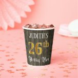 [ Thumbnail: 26th Birthday Party — Faux Gold & Faux Wood Looks Paper Cups ]