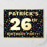 [ Thumbnail: 26th Birthday Party — Fun, Colorful Stars Pattern Invitation ]