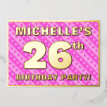 [ Thumbnail: 26th Birthday Party — Fun Pink Hearts and Stripes Invitation ]