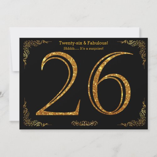 26th Birthday partyGatsby stylblack gold glitter Invitation