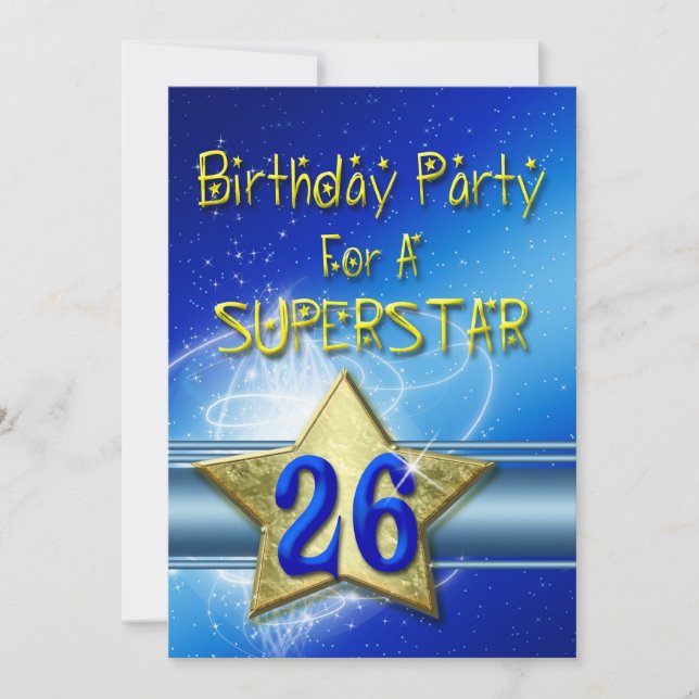 26th Birthday party Invitation for a Superstar. (Front)