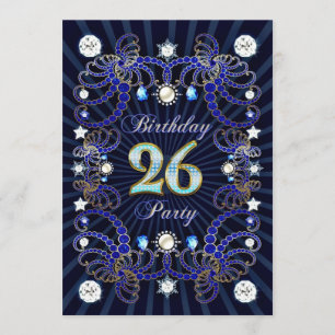 26th birthday party invite with masses of jewels