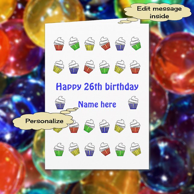 26th birthday personalized cupcakes card (Creator Uploaded)