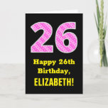 [ Thumbnail: 26th Birthday: Pink Stripes and Hearts "26" + Name Card ]