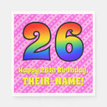 [ Thumbnail: 26th Birthday: Pink Stripes & Hearts, Rainbow # 26 Napkins ]