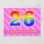 [ Thumbnail: 26th Birthday: Pink Stripes & Hearts, Rainbow 26 Postcard ]