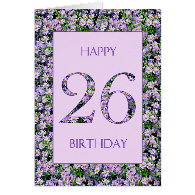 26th Birthday Purple Daisies Cards (Front)