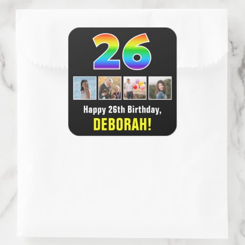 26th Birthday Rainbow 26 Custom Photos  Name Square Sticker
