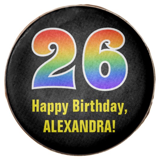 26th Birthday - Rainbow Spectrum Pattern Number 26 Chocolate Covered Oreo (Front)