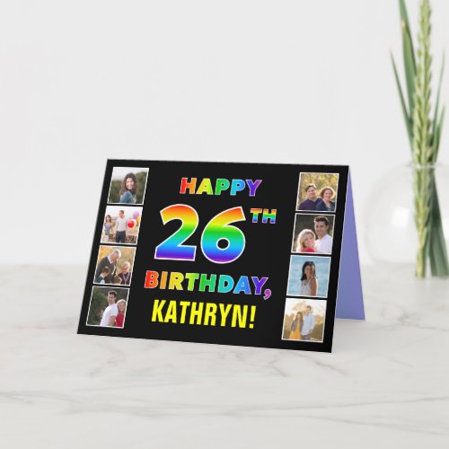 26th Birthday Rainbow Text Custom Photos  Name Card