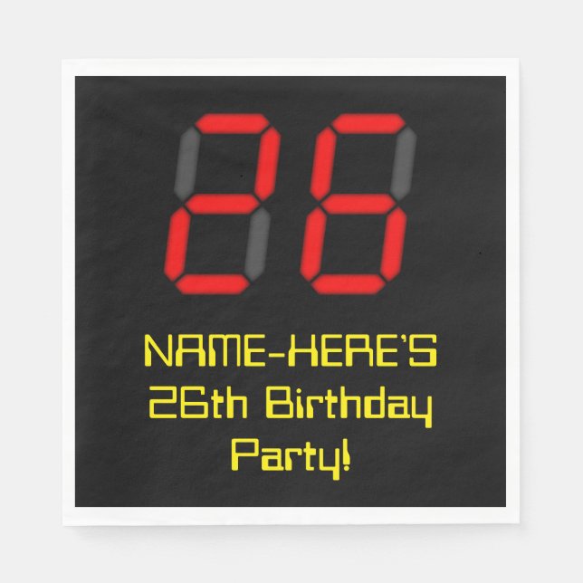 26th Birthday: Red Digital Clock Style "26" + Name Napkins (Front)