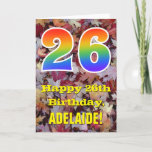 [ Thumbnail: 26th Birthday; Rustic Autumn Leaves; Rainbow "26" Card ]