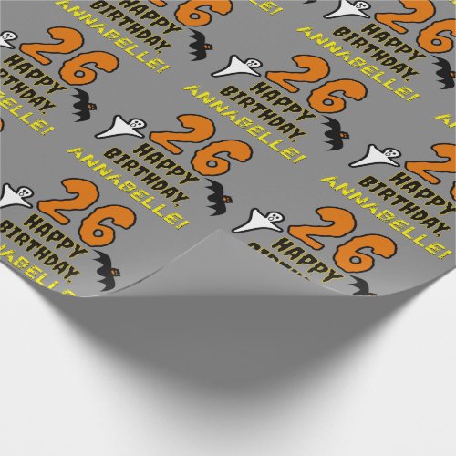 26th Birthday Spooky Halloween Theme Custom Name Wrapping Paper