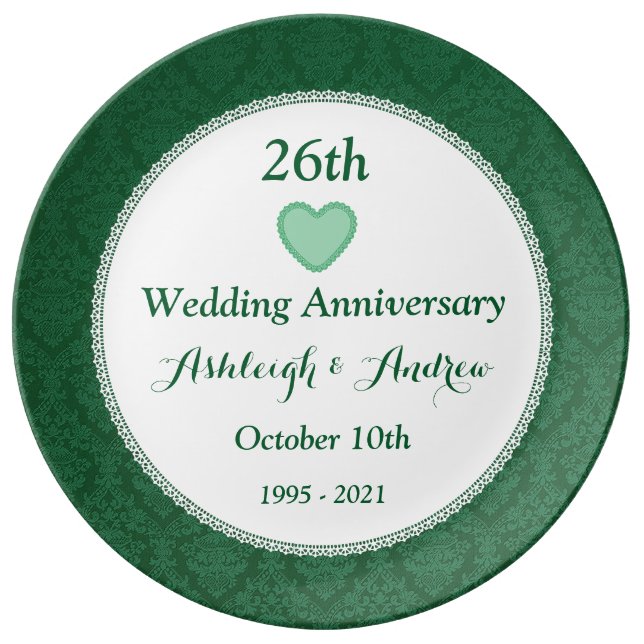 26th Wedding Anniversary Emerald Green W20F Porcelain Plate (Front)