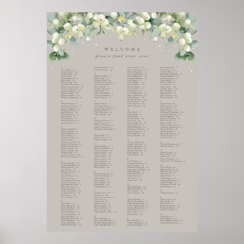 26x38 Alphabetical Seating Chart for 250 People