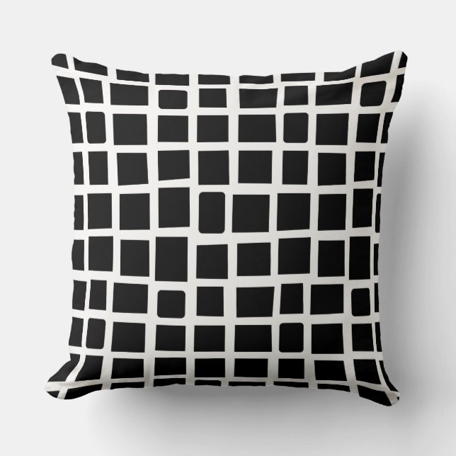 270215 Irregular rectangles - Black on White Throw Pillow (Front)