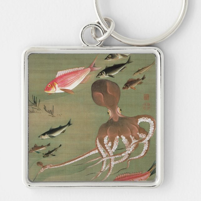 27. 諸魚図, 若冲 Various Fishes, Jakuchū, Japan Art Keychain (Front)