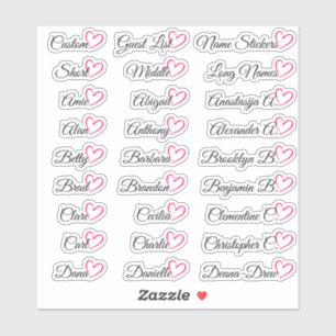 27 Custom Guest List Names Bright Pink Heart Sticker