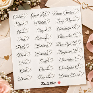 27 Custom Guest List Names Gray Love Heart Sticker