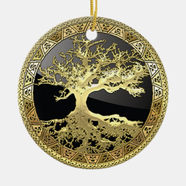 [27] Golden Celtic Tree of Life Ceramic Ornament (Front)