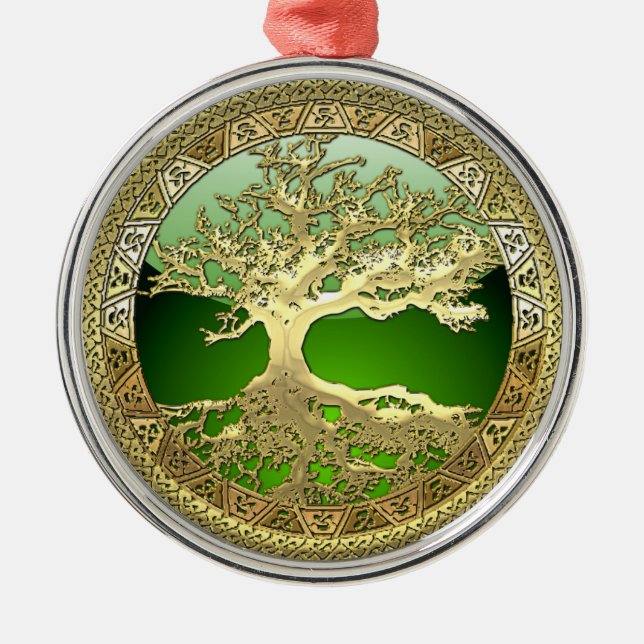 [27] Golden Celtic Tree of Life Metal Ornament (Front)