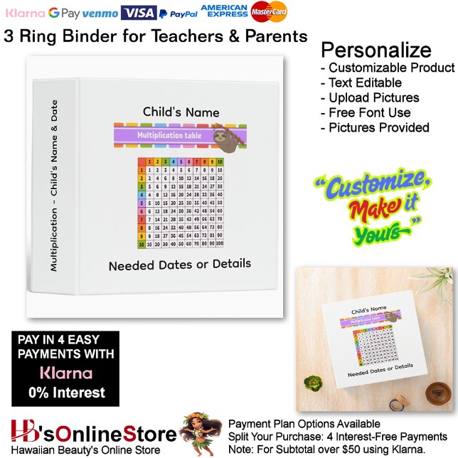 27 Learn Multiplication Child's Name Date Teacher  3 Ring Binder (27 Learn Multiplication Child's Name Date Teacher 3 Ring Binder.)