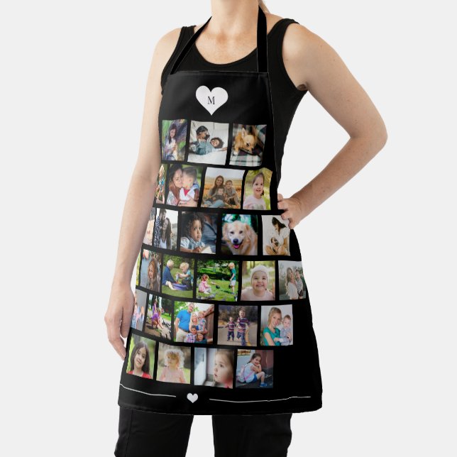 27 photo collage grid monogrammed black apron (Insitu)