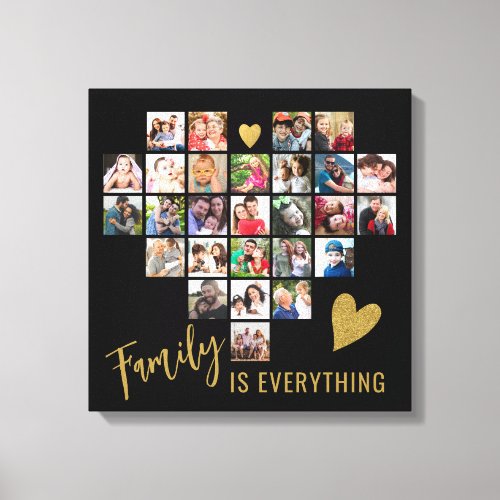 27 Photo Collage Heart Template Family Quote Black Canvas Print