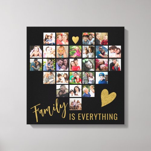 27 Photo Collage Heart Template Family Quote Black Canvas Print