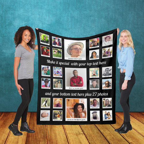 27 Photo Collage With Text Custom Fleece Blanket