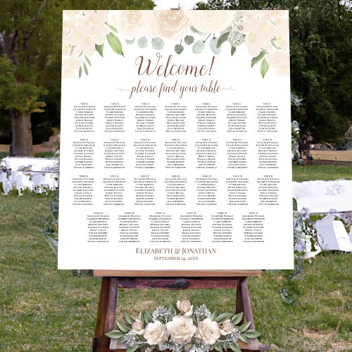 27 Table Champagne Floral Seating Chart Welcome Foam Board