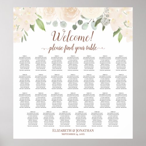 27 Table Champagne Peach Boho Roses Seating Chart