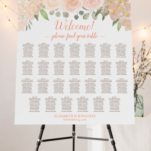 27 Table Coral Peach Floral Seating Chart Welcome Foam Board