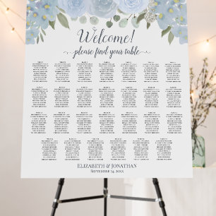 27 Table Dusty Blue Floral Seating Chart Welcome Foam Board
