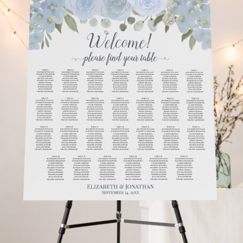 27 Table Dusty Blue Floral Seating Chart Welcome Foam Board