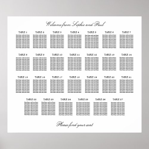 27 Table Elegant Minimalist Seating Chart