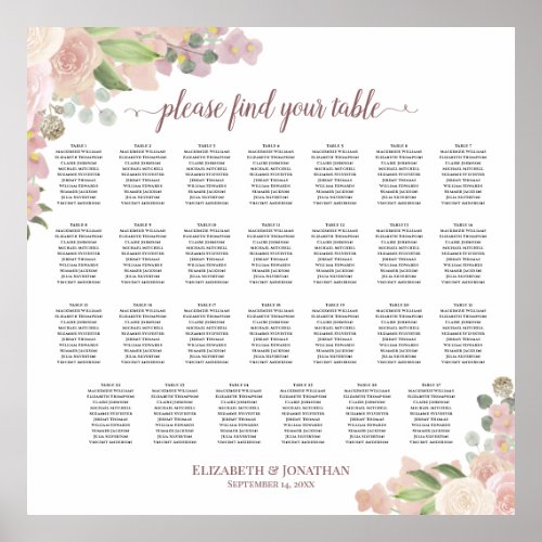 27 Table Elegant Pink Roses Wedding Seating Chart