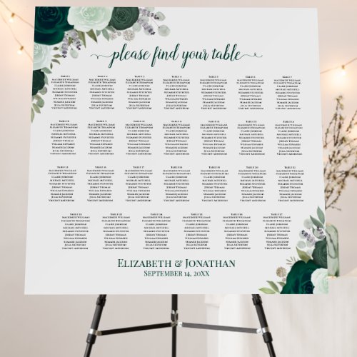 27 Table Emerald Boho Floral Wedding Seating Chart Foam Board