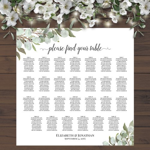 27 Table Eucalyptus Leaves Wedding Seating Chart