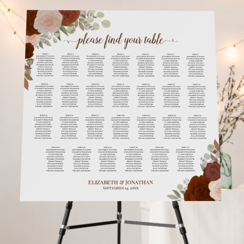 27 Table Fall Boho Floral Wedding Seating Chart Foam Board