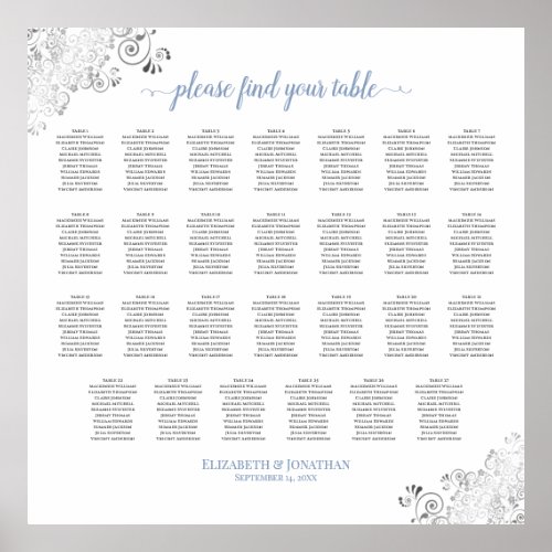 27 Table Frilly Wedding Seating Chart White  Blue