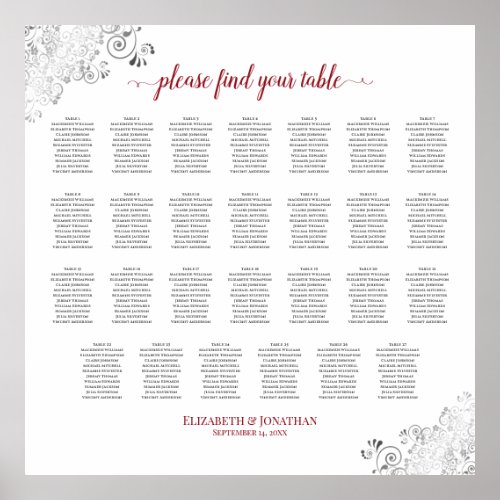 27 Table Frilly Wedding Seating Chart White  Red