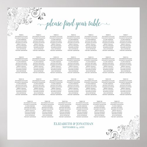 27 Table Frilly Wedding Seating Chart White  Teal